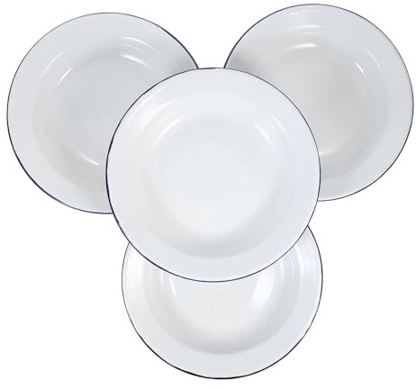 Cabilock 4stücke Teiliges Flache Emaille Teller Kratzfeste Pflegeleichte Küchenteller Mit Retro-Design Vielseitig Als Obst- Snack Suppenteller Für Zuhause Und Outdoor-Einsatz
