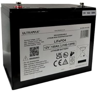 Ultramax LI100-12PRI, 12v 100Ah Lithium Iron Phosphate (LiFePO4) Battery