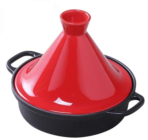 HAJHI 2L Tajina Inducción Para 3-4 Personas Hierro Fundido Tajine Marroqui Tapa De Cerámica Para Llama Abierta Tajín Marroquí Asas Dobles Para Hoteles(Red)