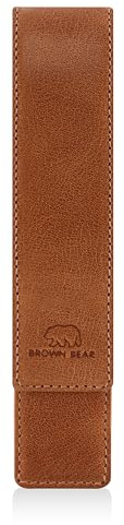 BROWN BEAR Schreibgeräte-Etui Leder Cognac Braun für 1 Stift - BB 80-1 CBR | Echtleder Vintage Stifteetui Golf mit Magnet-Verschluss für Kugelschreiber & Füller