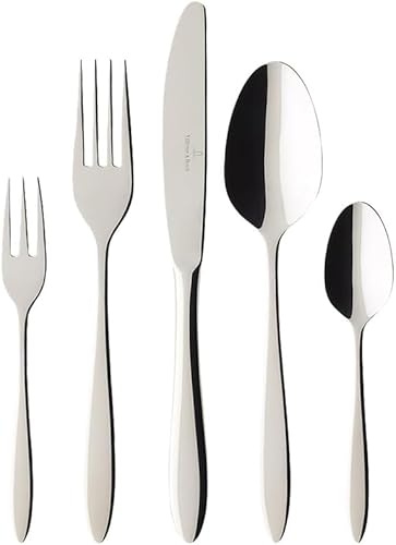 Villeroy & Boch - Annalena Tafelbesteck 60-teilig, Zeitloses Besteckset für 12 Personen, 12 Tafelmesser, 12 Tafelgabeln, 12 Tafellöffel, 12 Kaffeelöffel, 12 Kuchengabeln, Spülmaschinenfest, Edelstahl