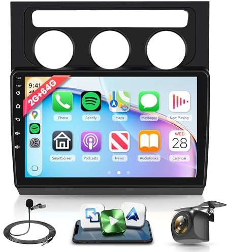 4 Core 64G Android 15 Radio Coche para VW Touran 2004-2008 Inalámbrico Carplay Android Auto 10.1 Pulgadas Pantalla Táctil Radio con GPS Navi WiFi Mirror Link Bluetooth FM/RDS/EQ/USB/SWC Cámara Trasera
