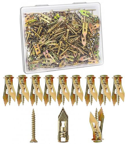 200Pcs(100Anchors + 100 Screws) Self Drilling Drywall Anchors with Screws – Heavy Duty Carbon Steel Anchors, No Pre-Drill and Holes in Wall, Expansion Fixings for Plaster Board Wall Fixing