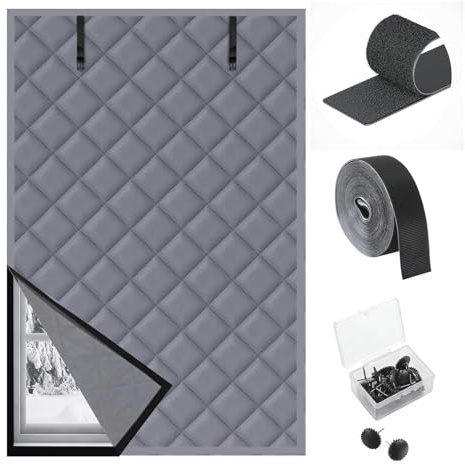Fensterisolierungsset für Den Winters, Robuste Thermo-Fensterabdeckung Mit Oxford-Stoff und Baumwollschicht Fenster Folie Gegen Kälte Thermo Cover Set Heizen & Kühlen(Grau,43x47in/110x120cm)