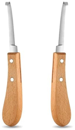 xolear 2 Pezzi Coltello per Zoccoli, 21.5 cm Cura Degli Zoccoli Acciaio Inossidabile Mancino e Destrorso, Coltello per Zoccoli Affilati con Manico in Legno per Bovini, Ovini e Cavalli
