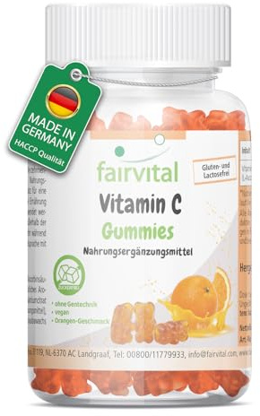 fairvital C-vitamin-gummibonbons, 90 stycken, 500mg per daglig dos, apelsinsmak, högdoserade, 100% veganska + sockerfria, kvalitetskontrollerade och högdoserade, tillverkade i Tyskland