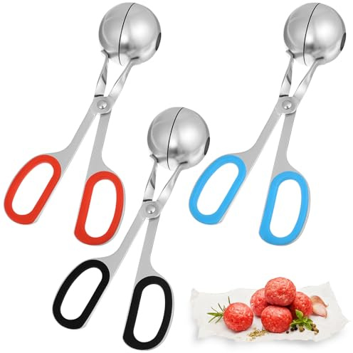 HOODANCOS Ensemble de 3 Pinces à Boulettes de Viande Inox 304 Grandes Tailles Rouge Bleu Noir, Ustensiles Cuisine pour Rouleau à Cake Pops et Pâte à Boulettes, Accessoires Polyvalents