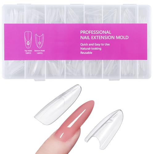 JJUNW 240 stycken dubbla tips naglar, nagelspetsar smörgås nagelformer dubbla nagelformer set nagelförlängning för nagelstudior och gör-det-själv nagelkonst hemma (trapets)