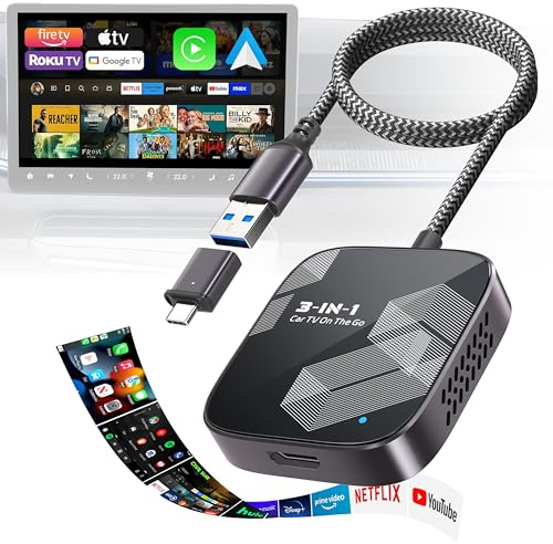 3-in-1 Wireless CarPlay Adapter 2026, Android Auto & Car Play Converter with HDMI Input for Fire TV Stick, Screen Mirroring & Streaming for Netflix/YouTube, Metal&Glass Case, Fit for 2016+ Cars -Black
