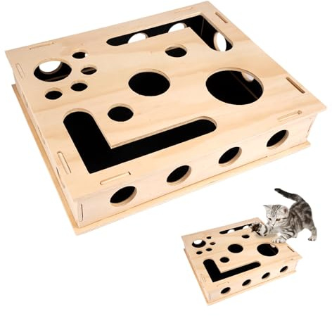 Sysselsättningsbox klofil katt, 30 x 25 cm kattklösträsspussel berikningslåda, interaktiv nagelfil-låda, klösspel leklåda trä katter, klösträdpussel med sandpapper för relief repor