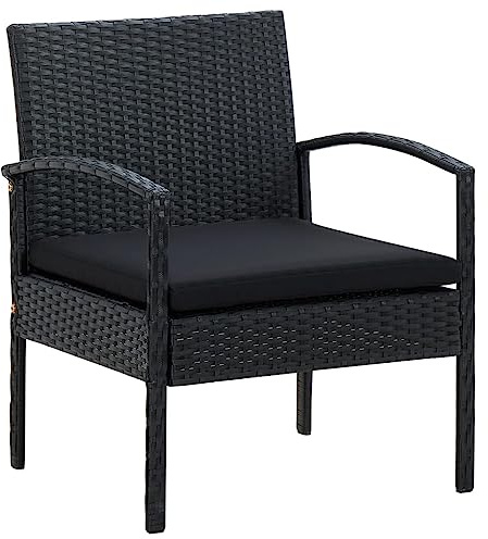 Mokuyary - Silla de jardín con cojín de resina trenzada, color negro, silla de terraza para exterior, jardín, piscina, balcón y patio -A2