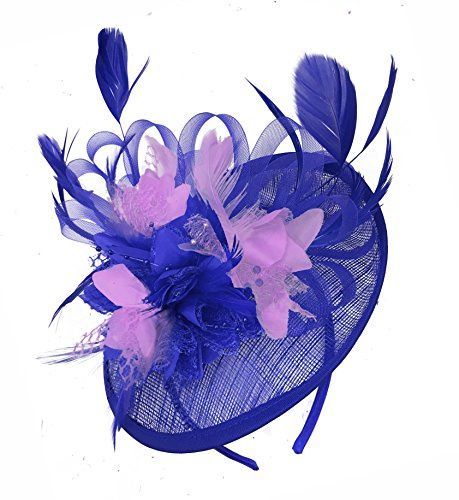 Caprilite Royal Blue and Lilac Sinamay Disc Saucer Fascinator Hat for Women Weddings Headband