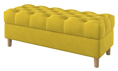 Furninero - Tiefer gepolsterter Sitzbank Sitzhocker Sitzruhe Betthocker Ottomane, mit Stauraum, Gerundete Beine, 120 cm breit, Majestic Velvet Yellow Stoff (Licht zu reinigende), Gelb