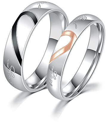 Beydodo Freundschaftsringe Edelstahl, Paar Ringe Set Puzzle Herz 4MM 5MM Ring Damen Gr. 52 (16.6)+ Herren Gr.70 (22.3), Partnerringe Personalisiert für 2