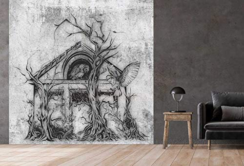 Vlies Tapete Betonoptik Poster Fototapete Tribal Gothic Haus Spukhaus Größe 200 x 200 cm