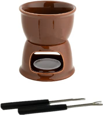 Ailovone Chocolade Fondue Set Keramik-Schokoladen-Fondue-Set mit 2 Gabeln Schokolade Schmelzofen Käse Fondue Set Mini Keramik Fondue Topf Set DIY Schokoladenkäse Dessert Backzubehör (Braun)