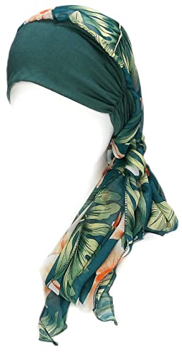 Couvre-chef pour femme - Bonnet de sommeil - Écharpe pour chauve - Chapeaux contre le cancer - Turbans, Fleur vert foncé, taille unique