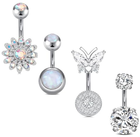 Incaton Bauchnabelpiercing 6mm Schmetterling Nabelpiercing Ring Banane Piercing mit Kristall Kugeln Piercing Schmuck Set 14 Gauge
