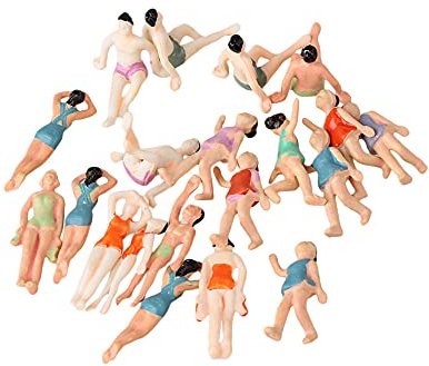 Mxfans 20 piezas a escala 1:75 Miniatura Pintadas Playa Personas Figuras Multicolor