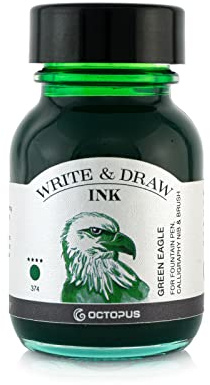 Octopus Write and Draw Ink 374 Green Eagle, wasserfeste Tinte zum Schreiben und Zeichnen, Kalligraphietinte, lichtechte Zeichentusche für Füllhalter, grün, 50 ml