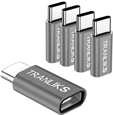 TRANLIKS Adaptador Micro USB Hembra a Tipo C Macho para Carga y Sincronización de Datos(5 Piezas Gris)
