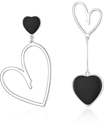 EVER FAITH Orecchini da donna, orecchini asimmetrici con cuore pendente a goccia, a goccia della regina dei cuori, dichiarativi con nero Argento fondo