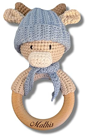 Babyrassel KUH gehäkelt personalisiert/ohne Personalisierung (Personalisiert)