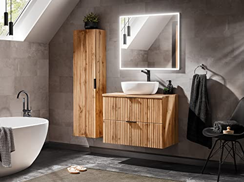 PIASKI Conjunto de Muebles de baño ADEL Oak 60/80 cm, Juego de Muebles de baño, Muebles de baño Colgantes, Mueble de Lavabo con encimera o Lavabo (80 cm, con encimera)