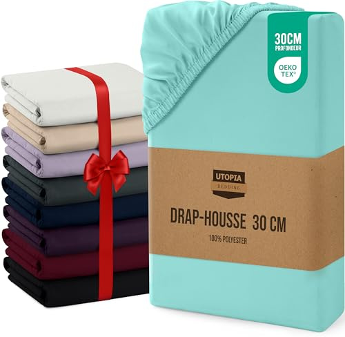 Utopia Bedding Sabana Bajera 160x200x30 cm - Azul SPA - Bolsillo Profundo - Microfibra de Poliéster Cepillado (Cama 160)