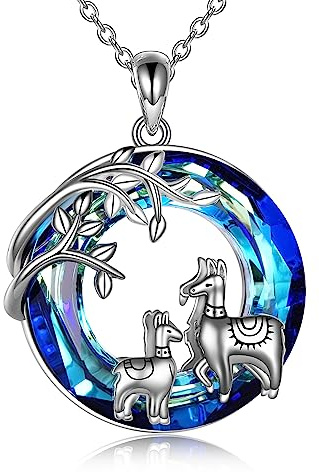 YAFEINI Lama Regalos 925 Plata de Ley Collar Llama Cristal Colgante de Alpaca Joyería para Mujeres Niñas Regalos, Plata esterlina, no conocido