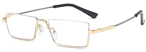 VEVESMUNDO Herren Lesebrillen Blaulichtfilter Metall Halbrand Schmal Rechteckig Flexible Metallgestell Halbbrille +1.0,+1.5,+2.0,+2.5,+3.0,+3.5,+4.0 (Gold, +4.0)