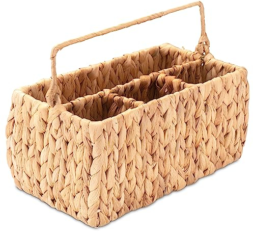 Decorasian Portaposate in giacinto d'acqua, cestino per posate intrecciato, per il tavolo, per posate e utensili, con pratico manico, DA-B0058