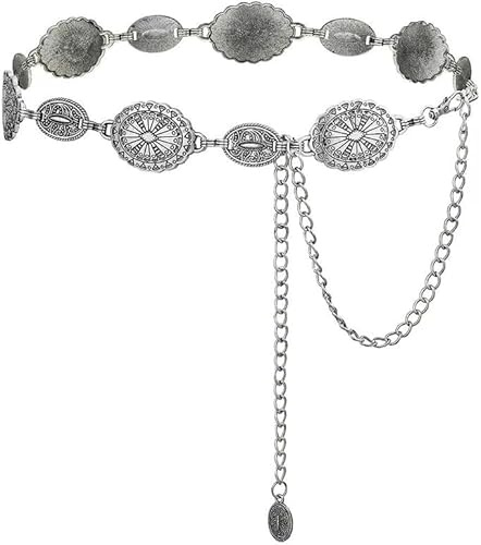 TOFBS Cintura in Vita a Catena da Donna Elegante Regolabile Con Turchese e Ciondolo - Metallo per Abito Cappotto Jeans (Argento-5)