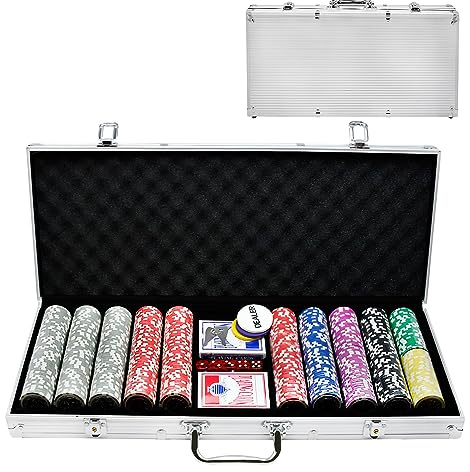 SUBTLETY Mallette de poker avec boîtier en aluminium - 500 jetons laser - Avec 2 jeux de poker, 3 boutons Dealer, 5 dés, 2 clés (argenté)