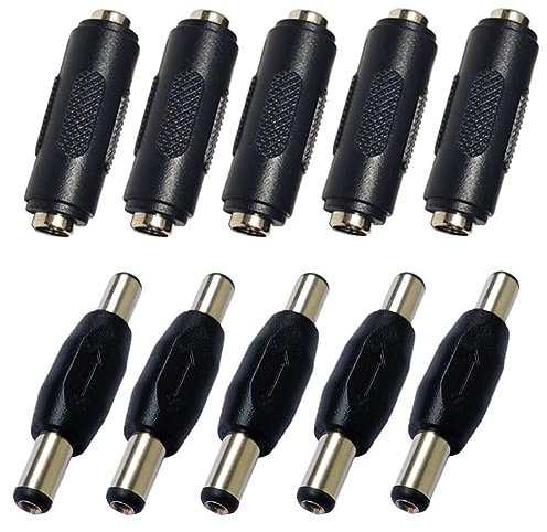 QLXHBOT 10PCS DC Power Connector Adapter 5.5x2.1mm, Male to Male Coupler Plug,Female to Female Jack Socket for CCTV Security Camera Led Strip