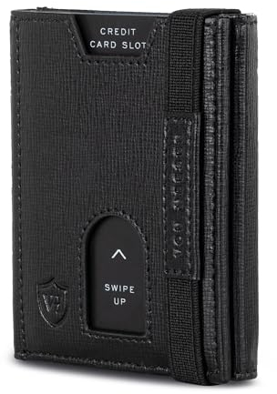 VON HEESEN Leder Slim Wallet - Geldbeutel mit RFID Schutz - Mini Geldbörse für Herren und Damen - Kartenetui Echtleder Karten Portemonnaie klein - Kreditkartenetui Schwarz Saffiano