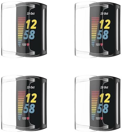 Pack of 4 Case for Fitbit Charge 6, Protective Film, Flexible TPU Screen Protector Case, Scratch-Resistant Cover, Protective Case Compatible with Fitbit Charge 6/Charge 5