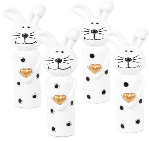 Kleine Dekohasen zum Hinstellen, 4 Stück: Osterdeko Hasen, Osterhasen zum Hinstellen, Hase mit Herz, Deko Hasenfiguren, Osterhase Modern, Figuren Ostern & Frühling, Osterdekoration Tisch, 8,5 cm