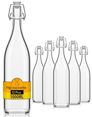Flaschen-Fuchs Set di 12 Bottiglie in Vetro da 1L con Chiusura Ermetica - Bottiglia per Olio, Vino, Liquori, Acqua, Birra, Succhi di Frutta, Conserve e Latte - Bottigliette di Vetro piccole