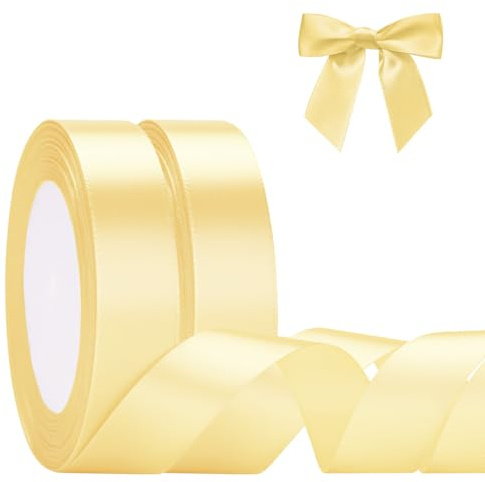 KINGLAKE 44m Satinband Geschenkband Champagner Gold - 20mm Schleifenband, Seidenbänder, Geschenkbänder Stoffband, Seidenband, Ribbon Band, Dekobänder für Schleifen, Hochzeit, Weihnachten, Basteln