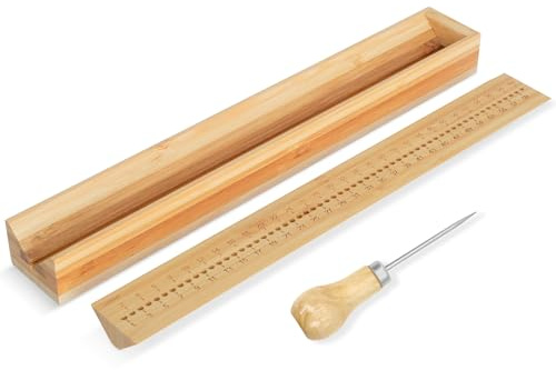 Whemyreat 32cm Holz-Buchbinde-Stanzwiege mit Ahle,buchbinden signatur-stanzwerkzeuge für DIY Buchbinderhandwerk und Nähzubehör,Stanzwiege aus Holz zum Buchbinden mit Stanzführung,buch binder set