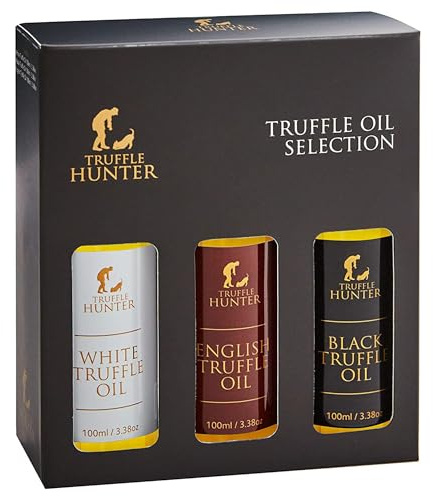 TruffleHunter, Set mit Englischem, Schwarzem & Weißem Trüffelöl - 3 x100ml | Englisches, schwarzes und weißes Trüffelöl mit Oliven- und Rapsöl, vegan, koscher und halal