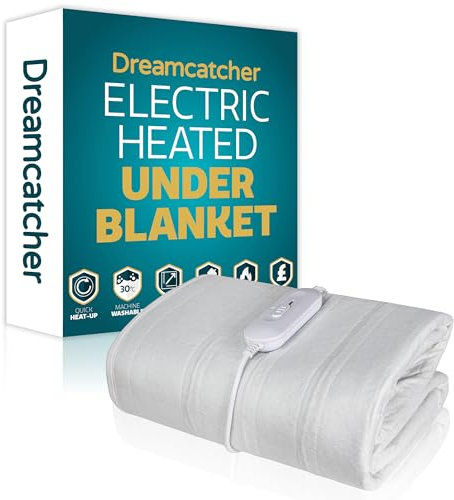 Dreamcatcher Single Electric Blanket 135 x 65cm, Soft Polyester Electric Blanket Fitted Underblanket Mattress Cover, 3x Heat Settings, 1x Controller and Machine Washable Heated Blanket