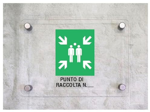 Global Targa Cartello in plexiglass - PUNTO DI RACCOLTA N° - Con Distanziali in acciaio inox, Stampa UV (15x21 cm)
