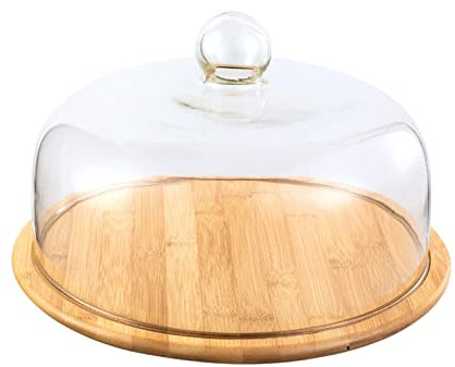 KESOTO Elegant Round Wooden Cheese Platter with Glass Dome Cover, 24cm