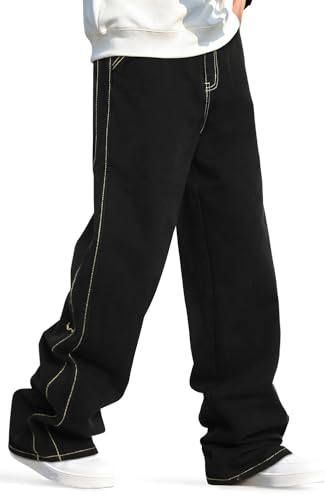 GINGTTO Vaqueros Baggy Hombre Holgados Jeans Pantalones Denim Relaxed Fit para Hombres Negro 34