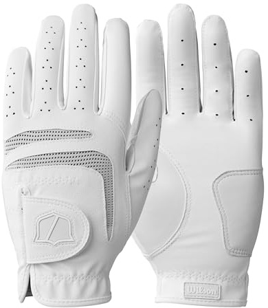 Wilson Grip Plus Damen-Golfhandschuhe, Verbesserte Leistung, Sicherer Grip, Ideale Passform, Robuste Konstruktion, Weiß/Schwarz, Größe S (Rechte Hand)
