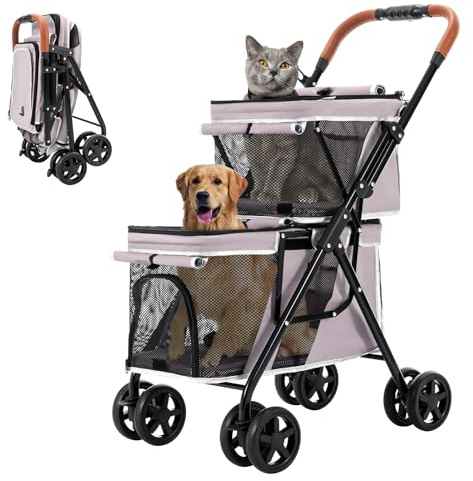 Joyfultails Hundebuggy Faltbar, Hundewagen Haustier Kinderwagen Hundebox Klappbar, Haustiere Buggy Geeignet für kleine Hunde und Katzen unter 20 kg (Rosa)