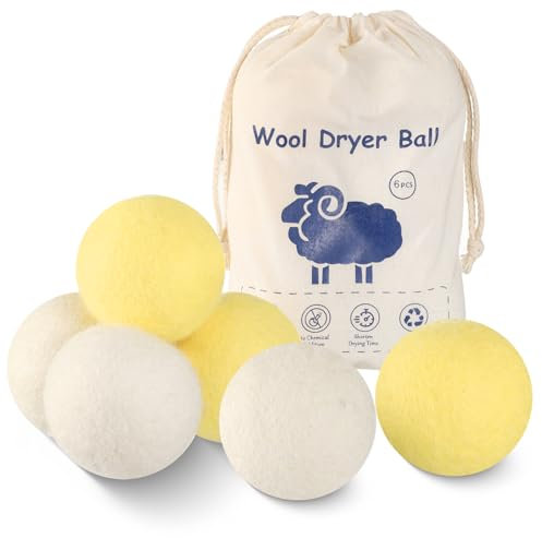 Tumble Dryer Balls Natural Fabric Softener 6Pcs XL Reusable Handmade Wool Laundry Dryer Balls Organic New Zealand Wool Reduce Drying Time Static-Cling Wrinkles