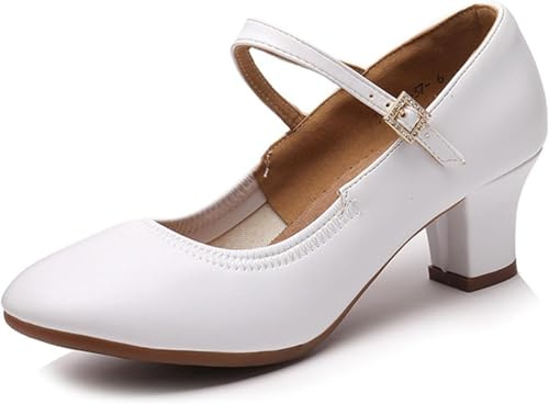 Femmes Standard Salon Danse Chaussures 5cm Talon Bout Fermé Moderne Salsa Tango Bachata Valse Valse Danse Pompes Danse Latine Pratique Chaussures Weddig Social Party Soirée Da, White, 41 EU